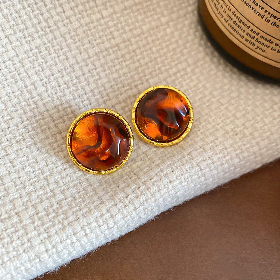 Vintage Maillard Style Wood & Resin Drop Earrings For Women, Gold Tone Twisted Knot Amber Resin Dangle Earrings, Retro Luxury Fashion Jewelry