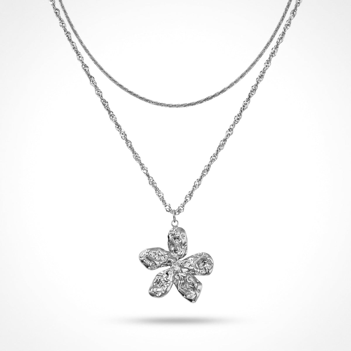 New European American Cross Border Fade Resistant Stainless Steel Necklace Stackable Set, Flower Geometric Disc Women Necklace