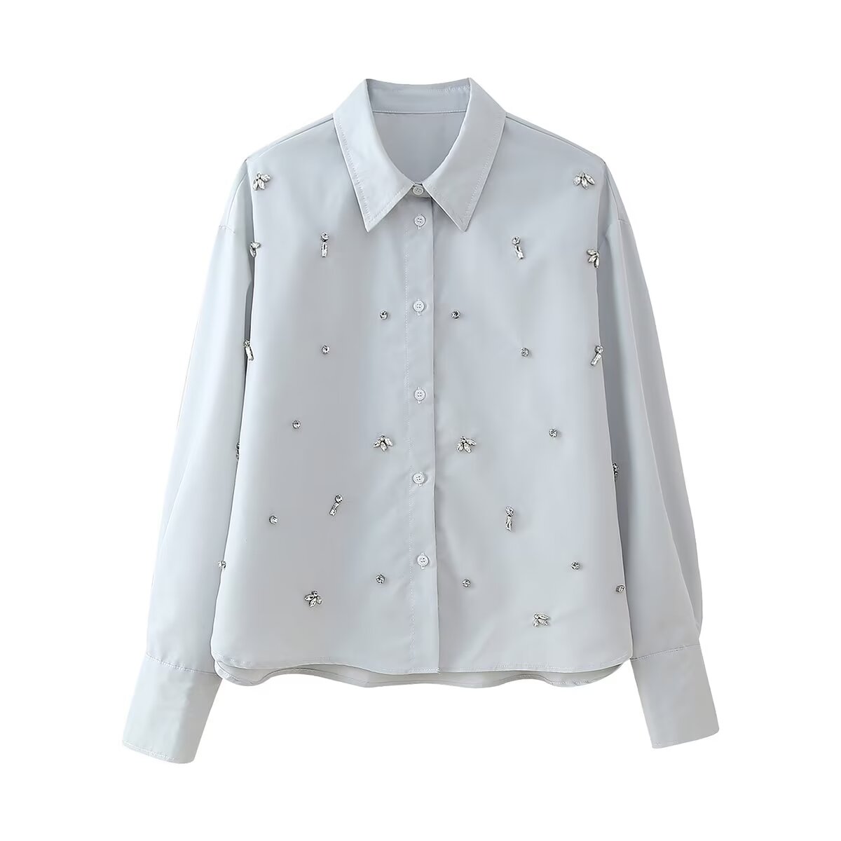 Autumn Arrival Women Artificial Jewelry Decoration Shirt Shorts Set