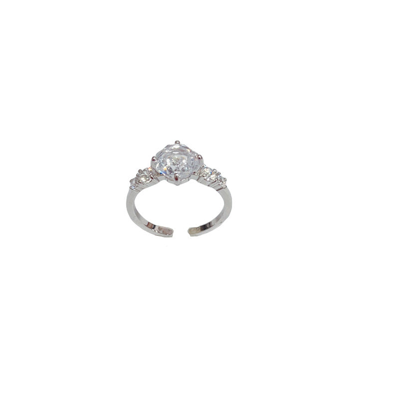 Fashionable All-Match Rose Ice-Flower Cut Cubic Zirconia Open Ring