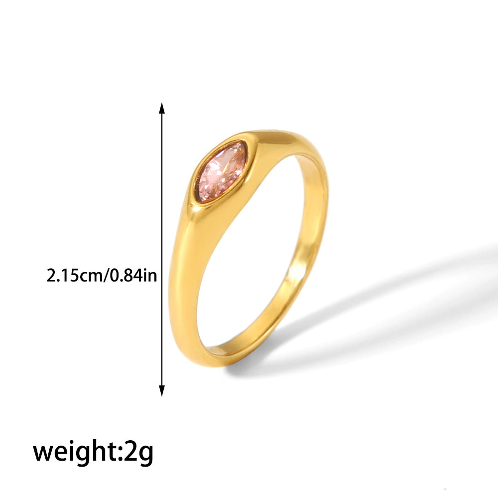 Retro 18K Gold Stainless Steel Ring With Zircon Inlays