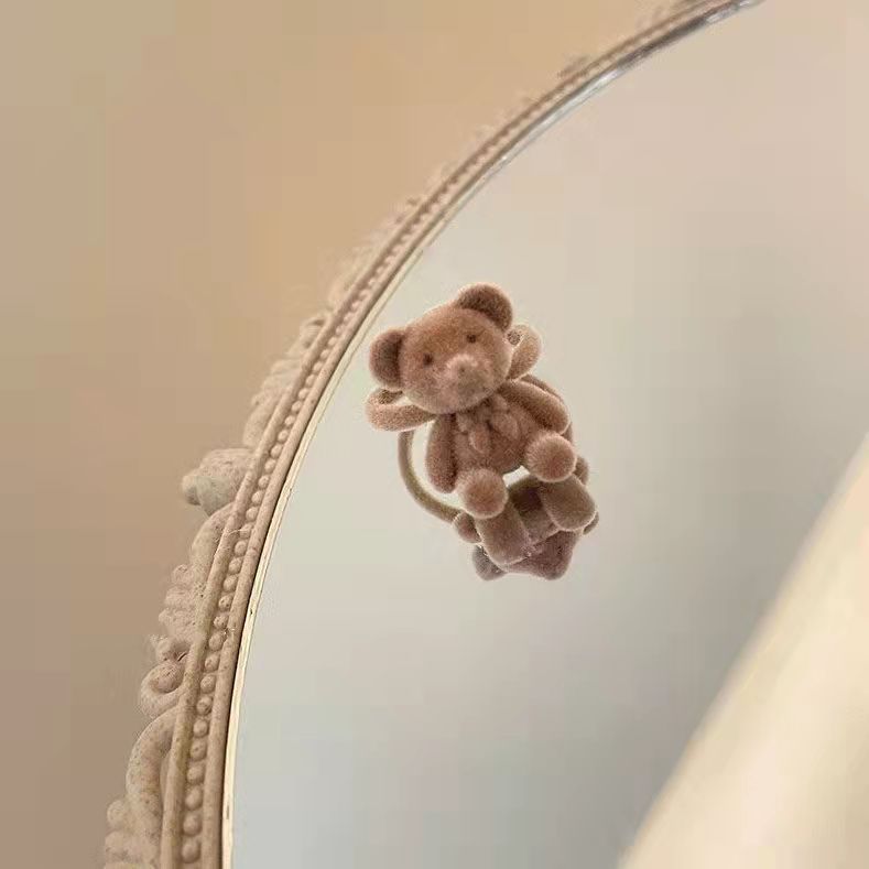 Cute Blue Flocked Bear Open Ring, Sweet INS Style All-match Adjustable Finger Ring