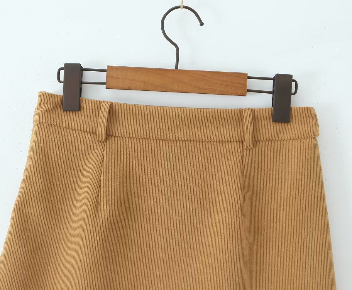 Autumn Retro Corduroy Sexy High Waist Hip with Safety Pants Skirt