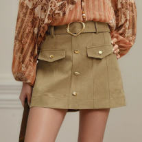Autumn Boot Skirt Retro High Waist Belt Waist Slimming Short A line Skirt