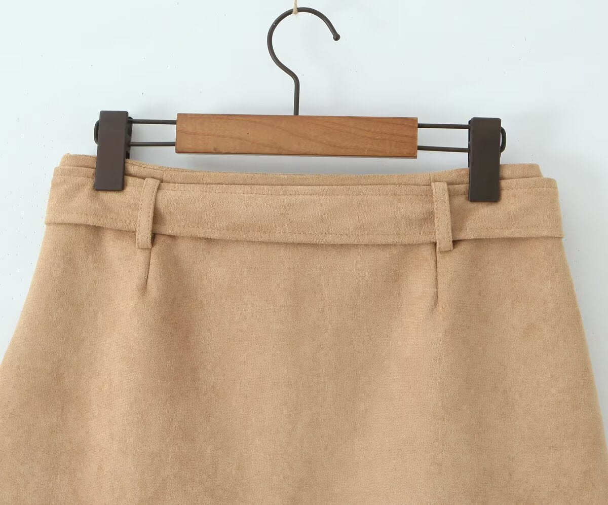 Autumn Vintage Belt Slim Fit Sheath A line Skirt with Safety Pants Skirt