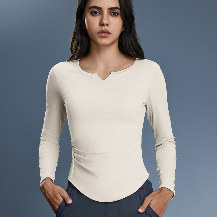 Autumn Sports Top Women V neck Elastic Slim Fit Slimming Yoga Clothes with Chest Pad Workout Long Sleeve T shirt