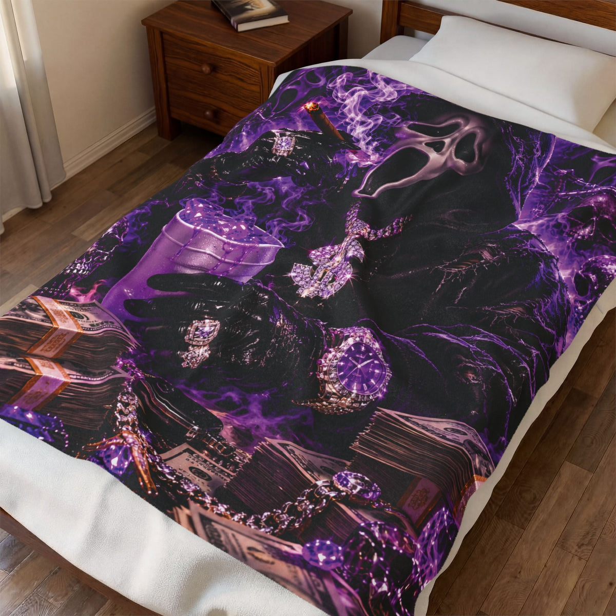 “Ghostface” Purple Velveteen Plush Blanket