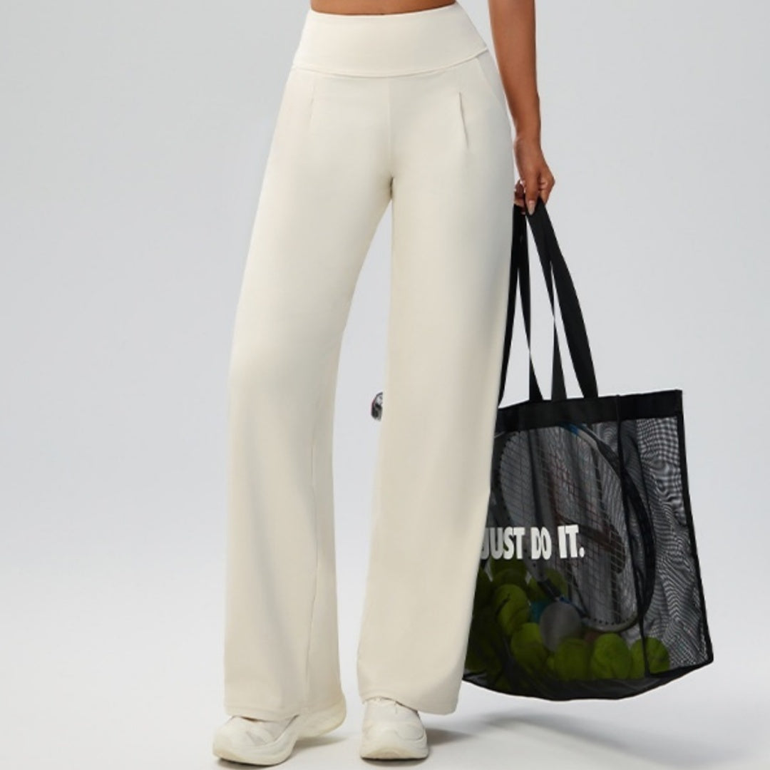 Tummy-control Bare-feel High-waist Yoga Pants Outdoor Straight-leg Trousers