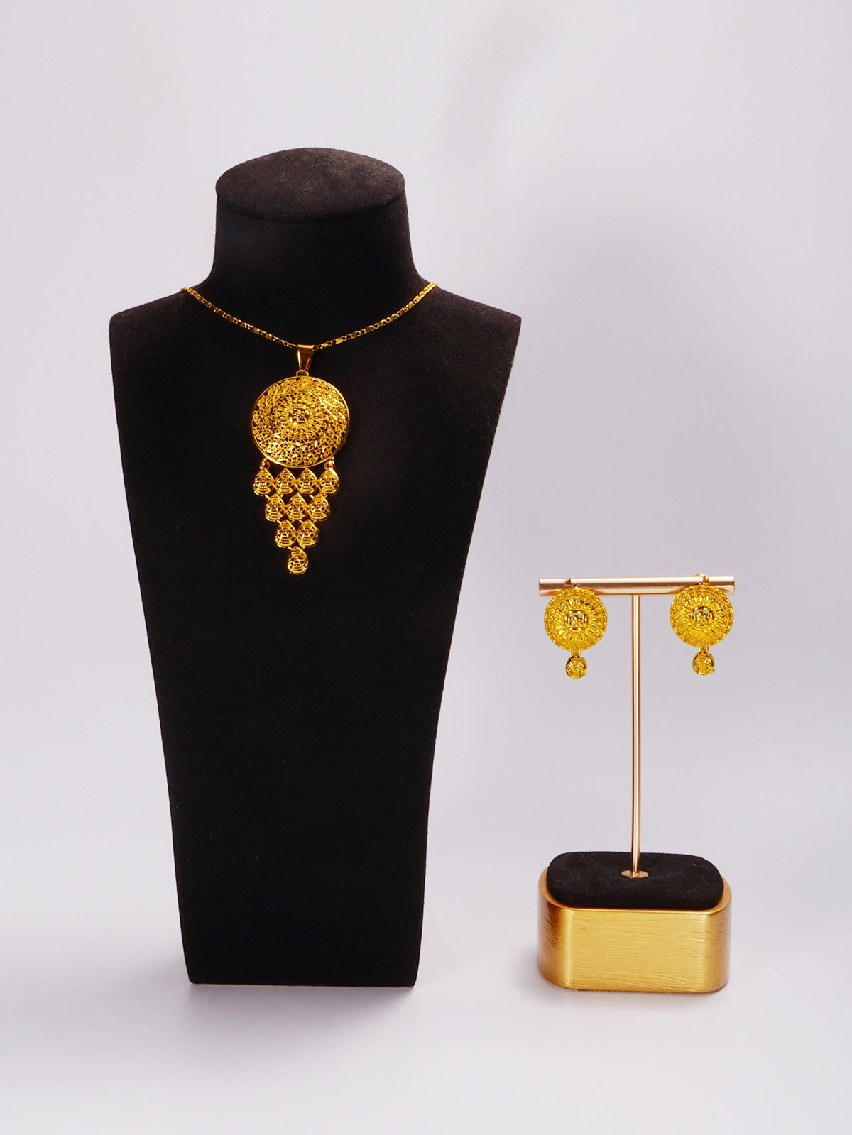 Huixing Copper Gold-Plated Dubai Cut Out Necklace Earrings Set Indian Bridal Necklace Jewelry Jewelry Set