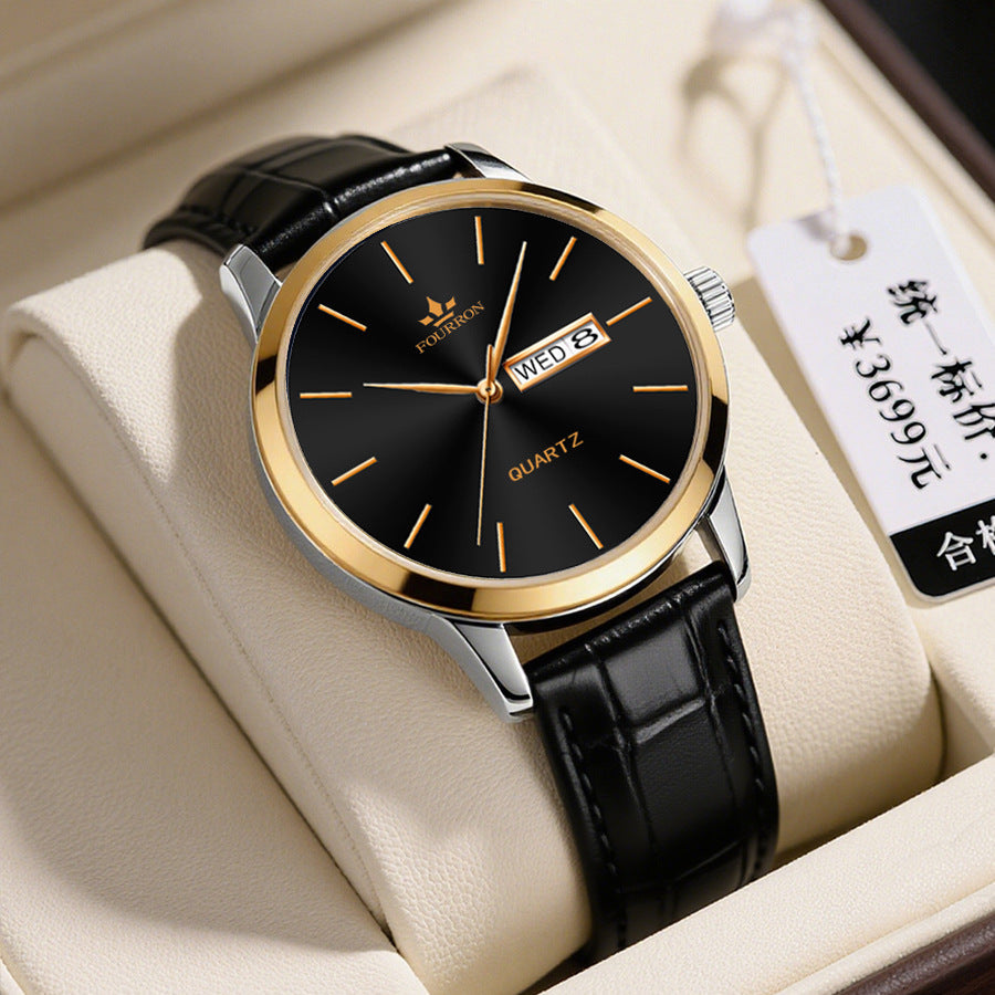 Men's Minimalist Watch With A Dual-calendar Leather Strap