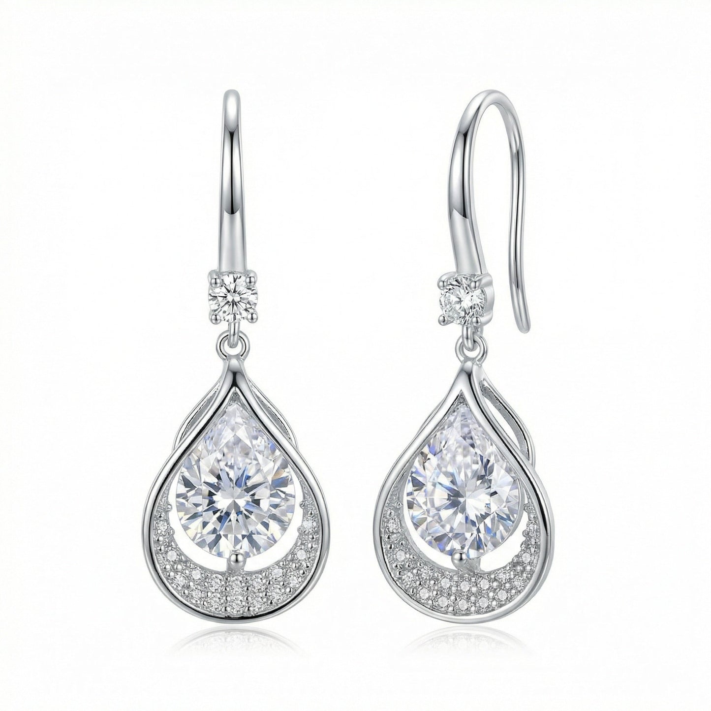 925 Sterling Silver Elegant Pear-Shaped Teardrop Halo Dangle Earrings in Sterling Silver Finish