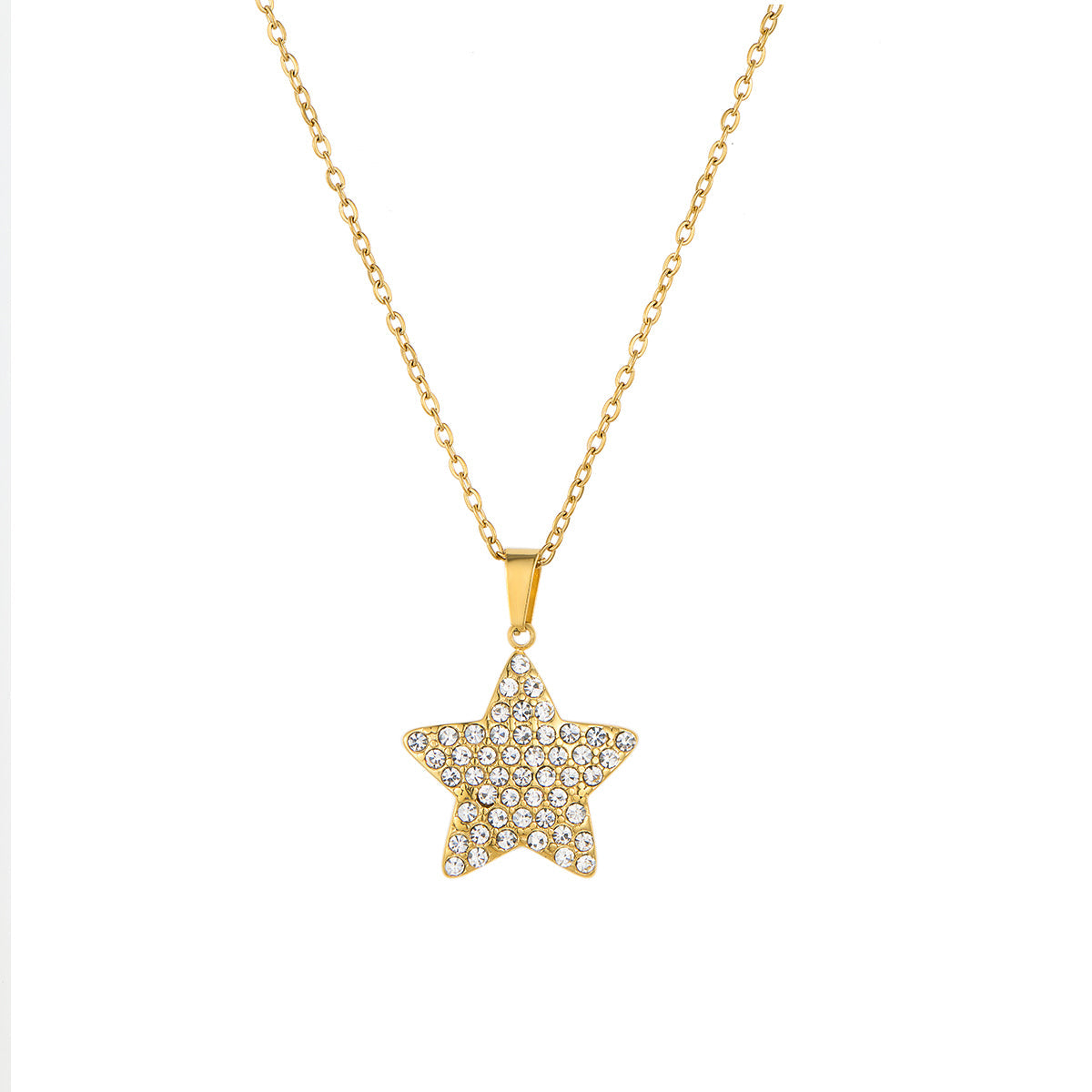 Stainless Steel Inlaid Zircon Star Pendant Necklace
