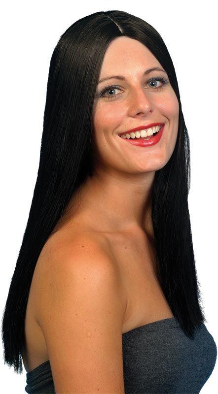 Long Black Alluring Glamour Wig with Skin Part