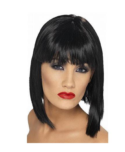 Smiffys Womens Black Glam Wig Short Blunt with Fringe