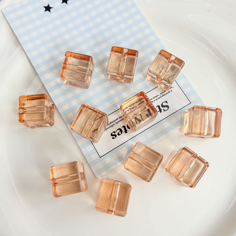Flat Clear Acrylic Cube Beads, Framed Jelly Square Charms With Vertical Hole For DIY Jewelry Making, Bracelets, Necklaces & Keychains, Mixed Candy Colors