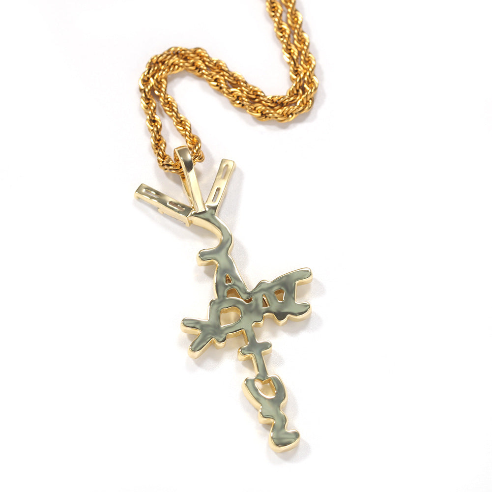 Hip-hop diamond-encrusted Cactus Jack letter necklace