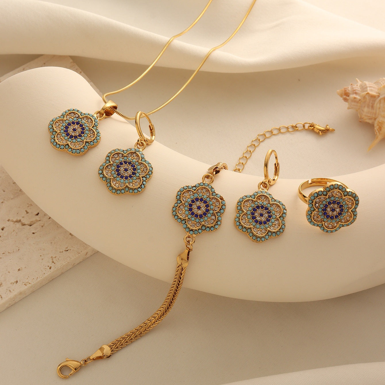 Turkish Evil Eye Flower Jewelry Set