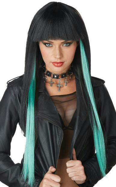 Black and Jade Chopstix Anime Adult Long Straight Costume Wig with Bangs