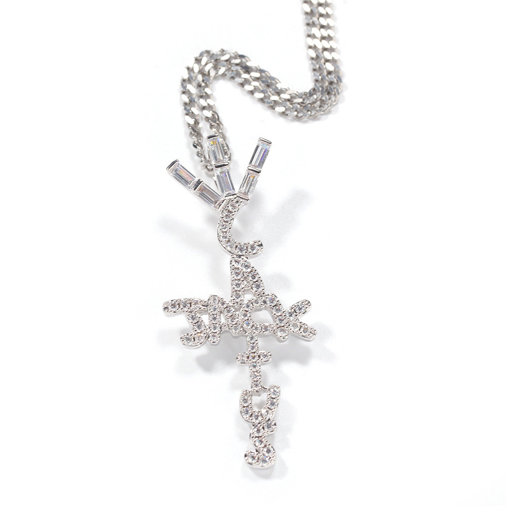 Hip-hop diamond-encrusted Cactus Jack letter necklace