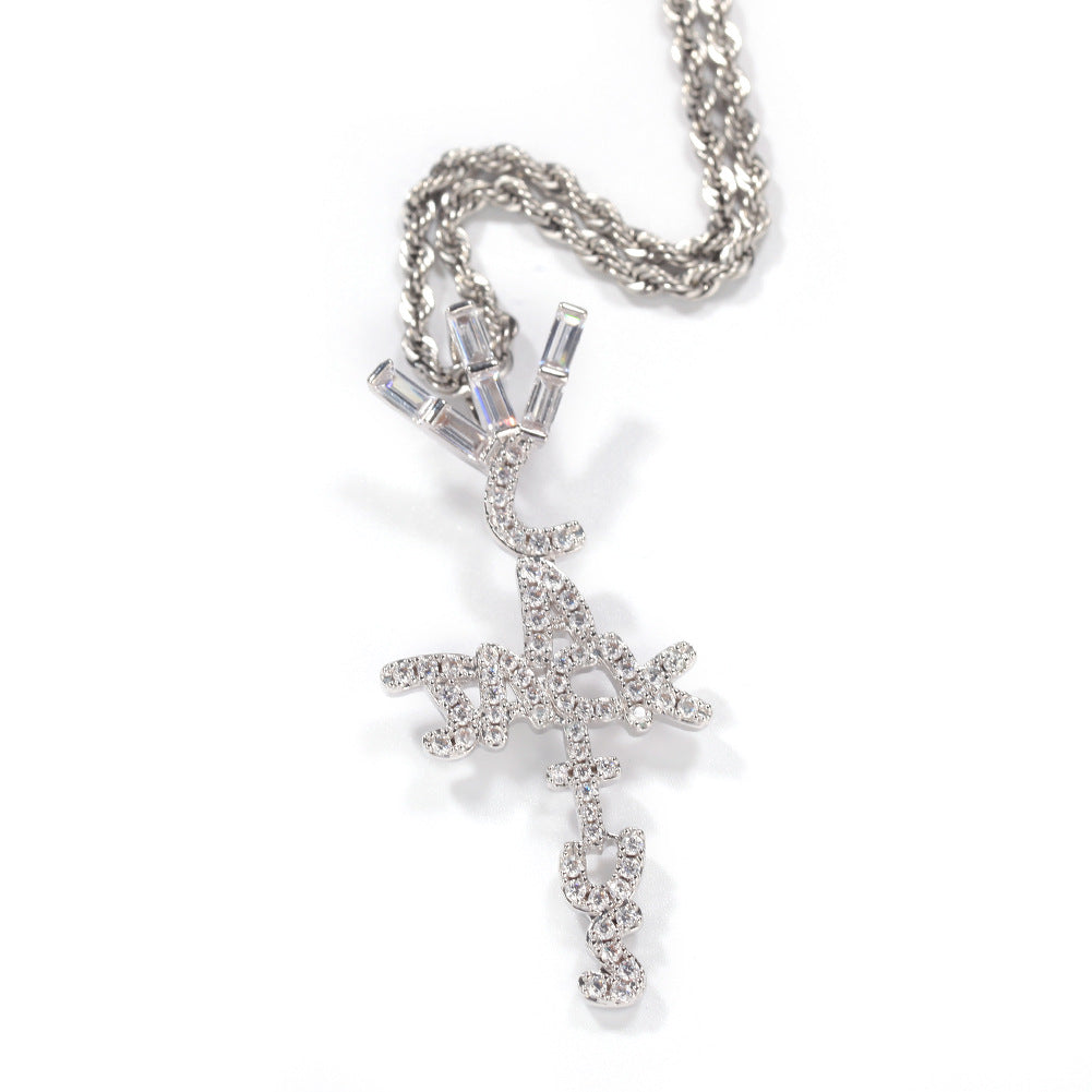 Hip-hop diamond-encrusted Cactus Jack letter necklace