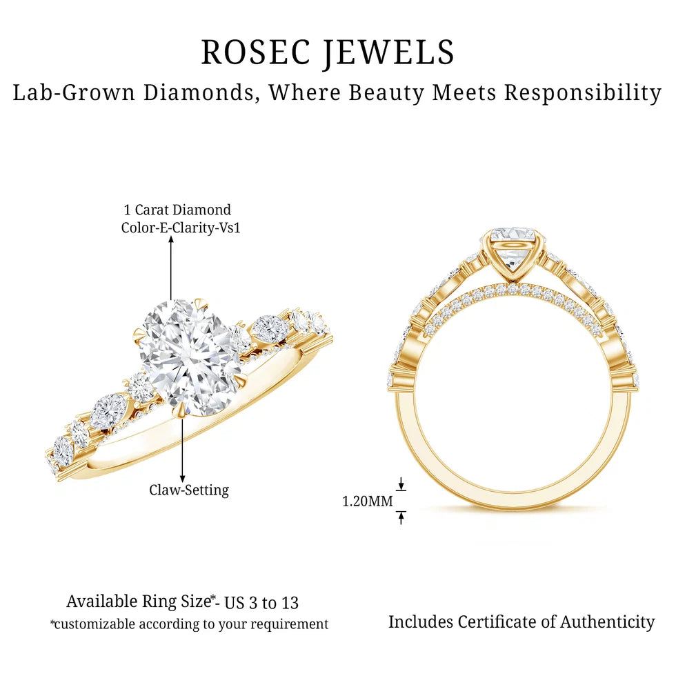 4 Carat Oval Shaped Lab Grown Diamond Huge Engagement Ring with IGI Certificate