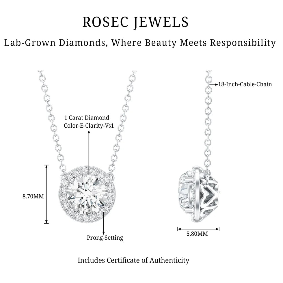 1 Carat Lab Grown Diamond Bridal Necklace with IGI Certificate