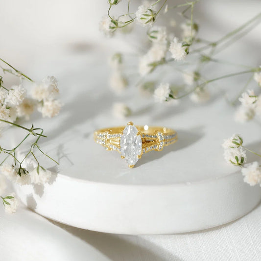 1 Carat Marquise Cut Lab Grown Diamond Split Shank Engagement Ring with IGI Certificate