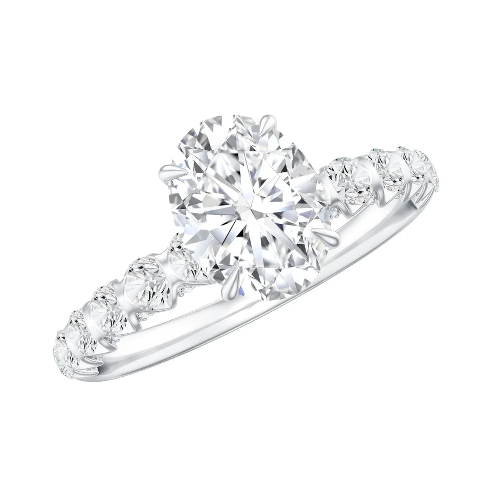 1 Carat Oval Cut Lab Grown Diamond Side Stone Engagement Ring IGI Certified