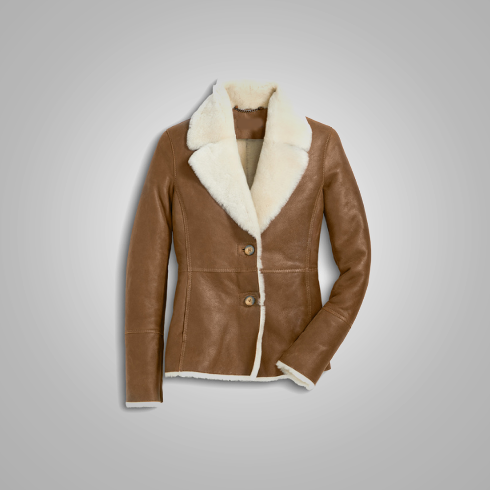 Women’s Camel Brown B3 Shearling Pilot Leather Aviator Jacket