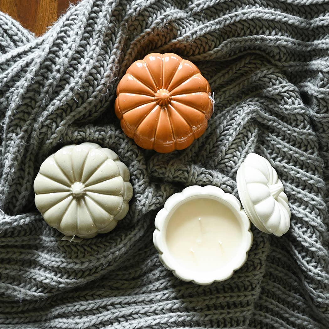 Fall Ceramic Pumpkin 16 oz: Rake, Pile, Leap! Candle