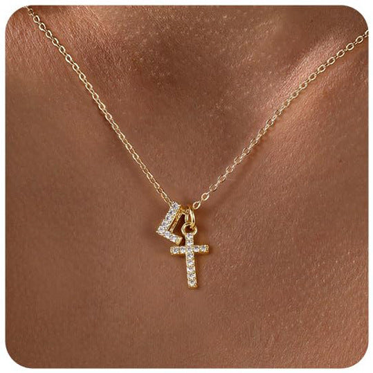 Zircon Inlaid 26 Letter Cross English Necklace