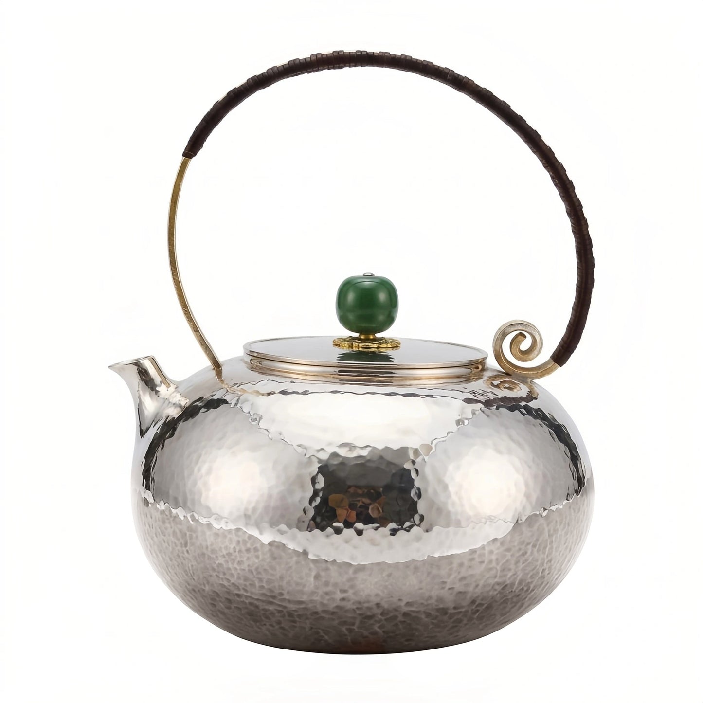 925 Sterling Silver Elegant Hammered Metal Teapot with Two-Tone Finish and Woven Handle-Fine large teapot - Handicraft
