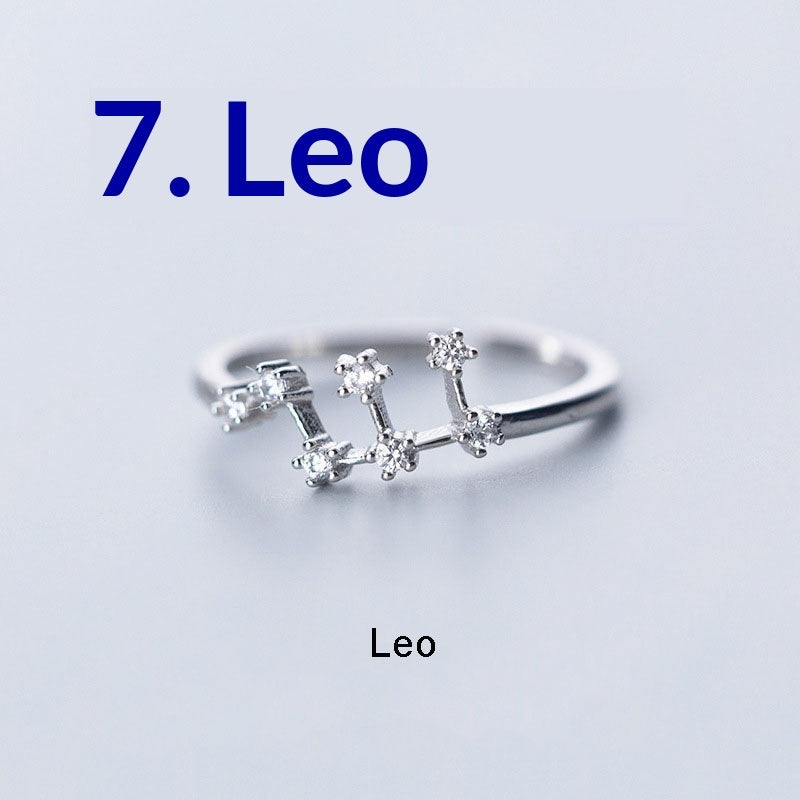 Zircon Silver-Plated Twelve Zodiac Signs Adjustable Open Ring