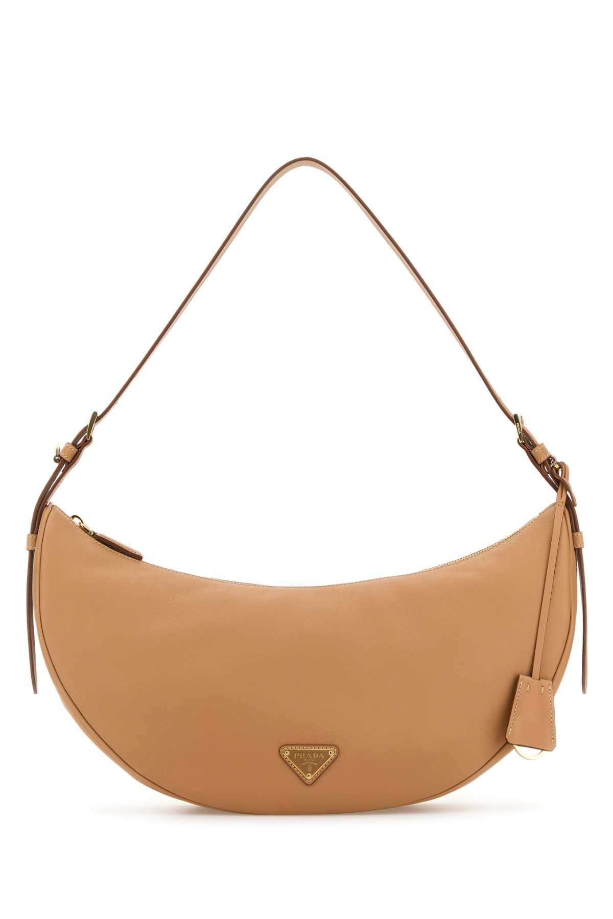 Prada Women Peach Leather Large Prada Demi-Lune Crossbody Bag