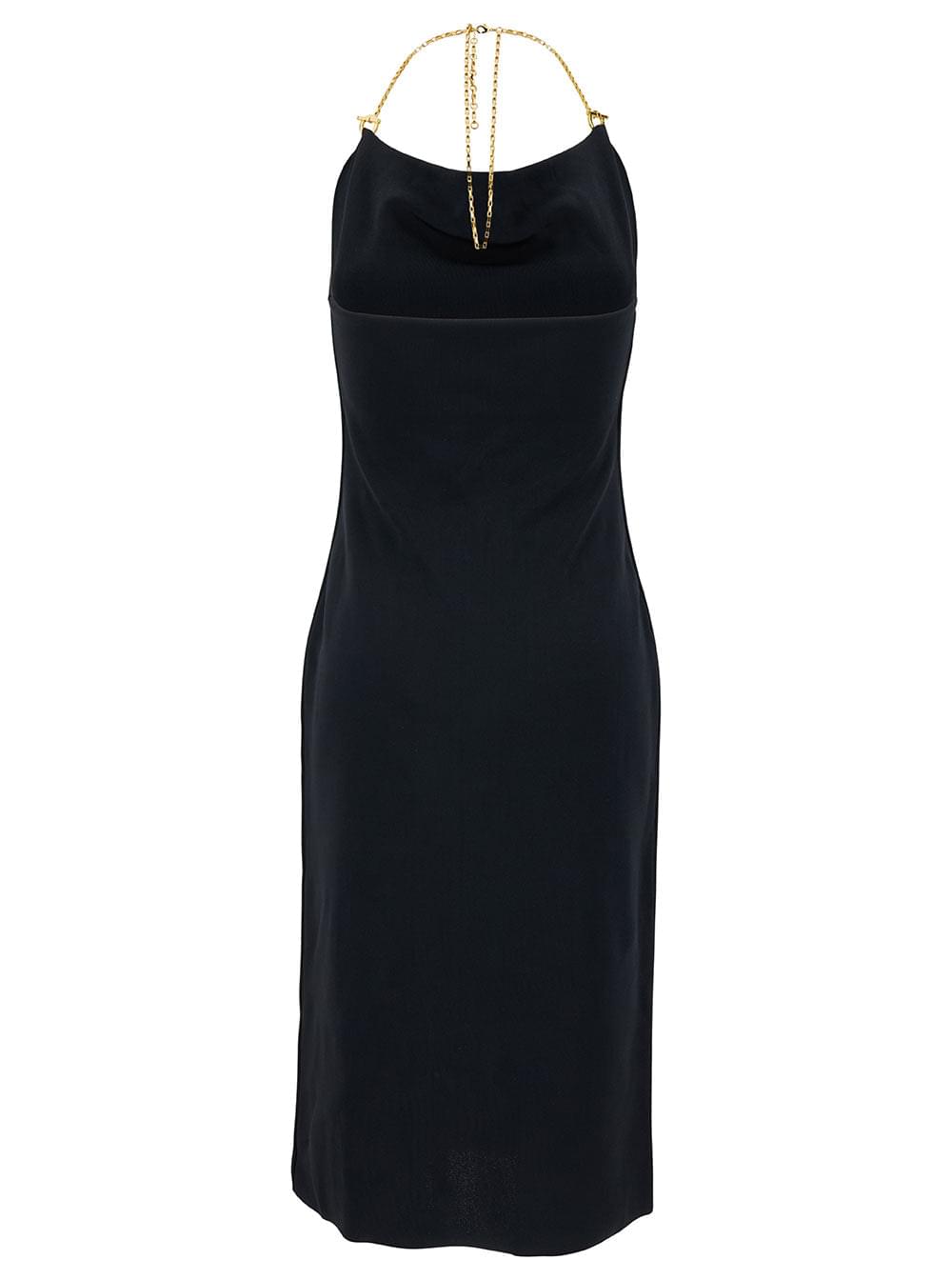 Bottega Veneta Women Midi Black Dress With Chain Strap In Double Viscose Woman