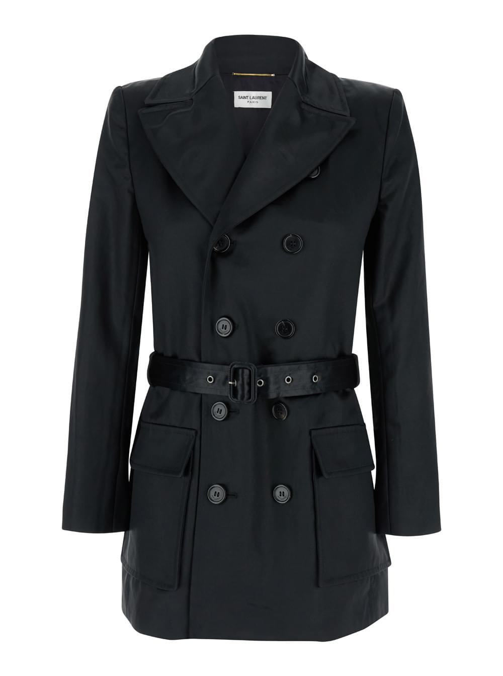 Saint Laurent Women Black Double-Breasted Jacket In Cotton Woman