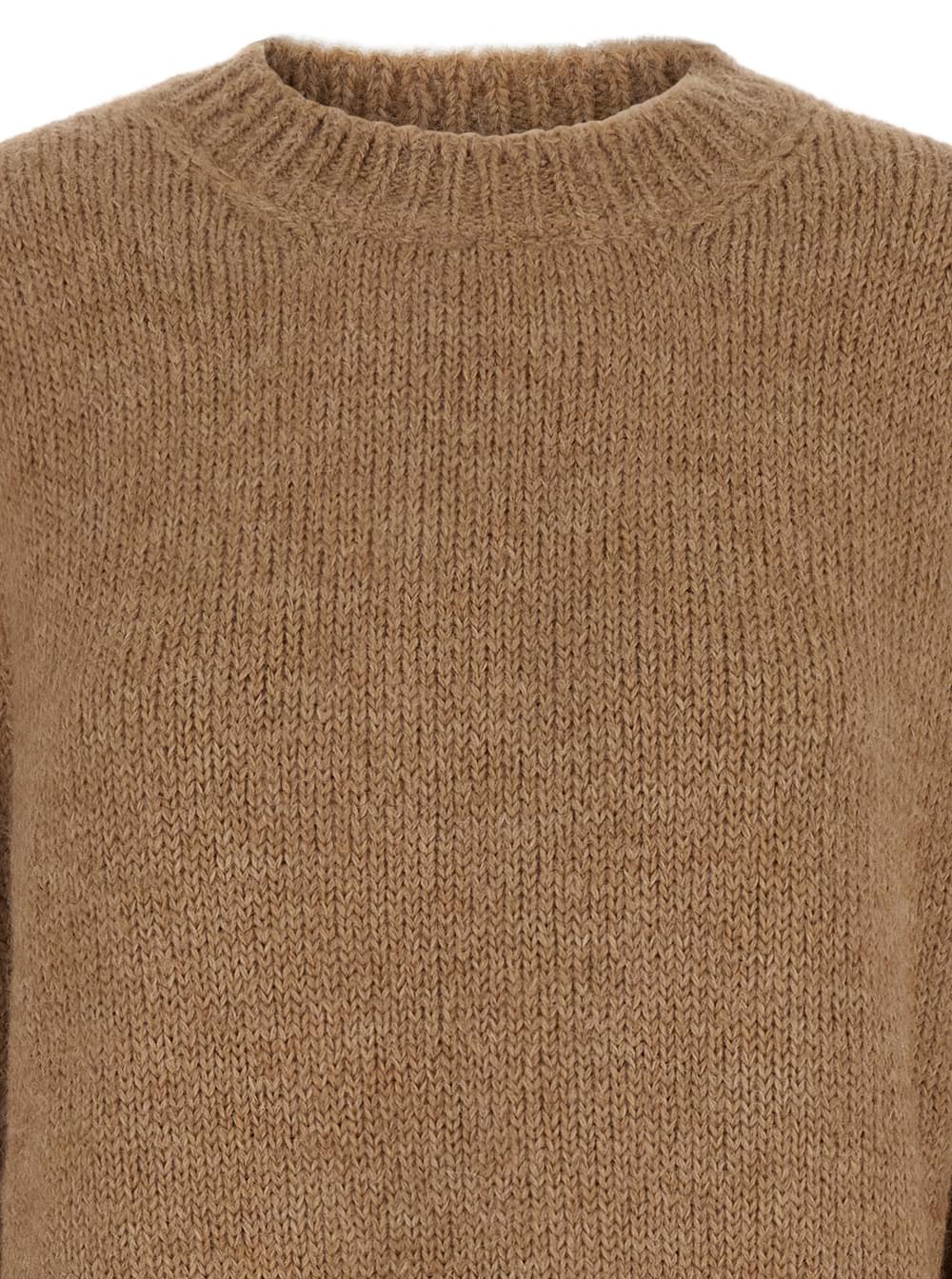 Jil Sander Women Jil Sander Women Oversized Beige Sweater With Ribbed Trim In Wool Woman