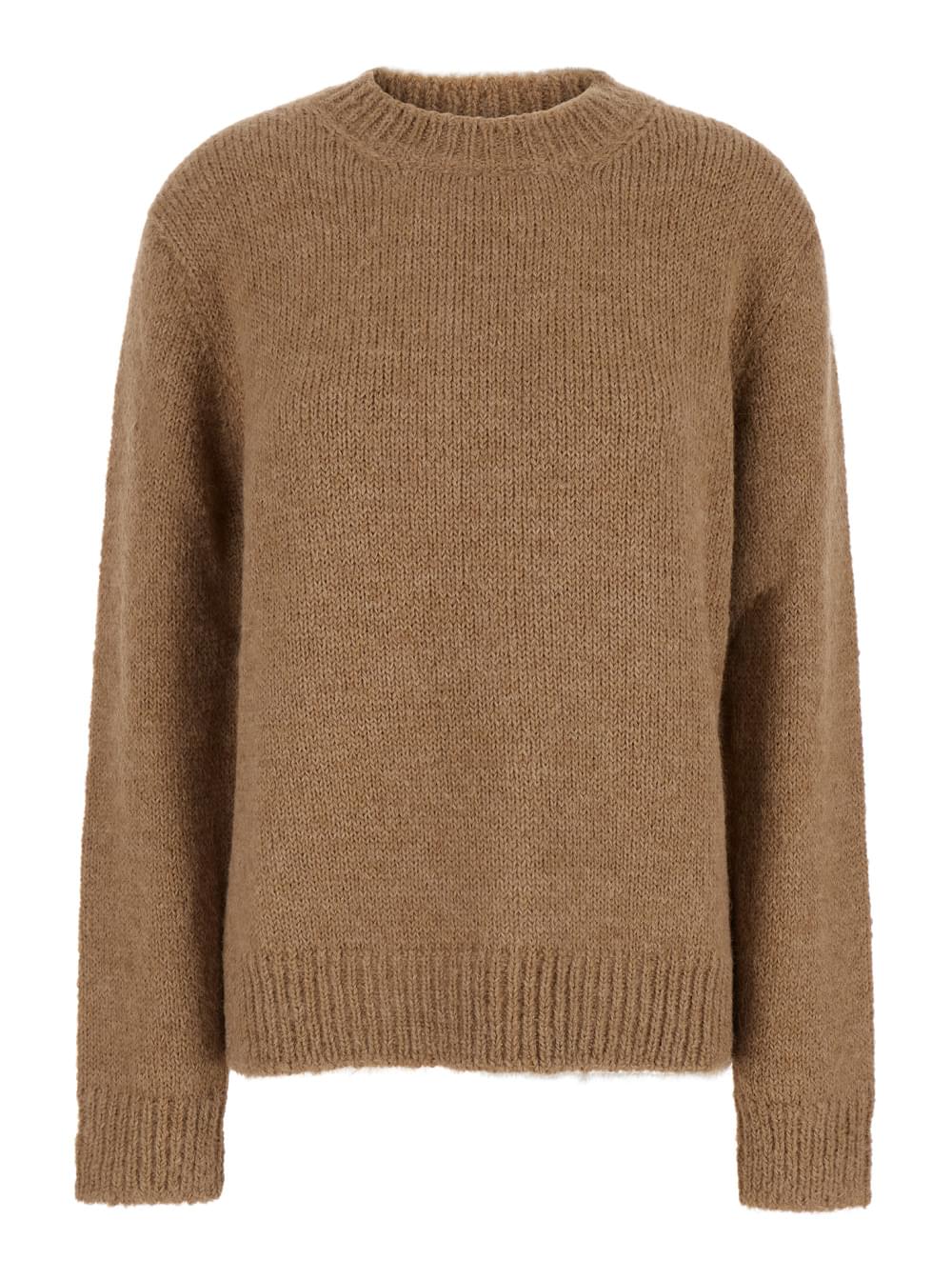 Jil Sander Women Jil Sander Women Oversized Beige Sweater With Ribbed Trim In Wool Woman