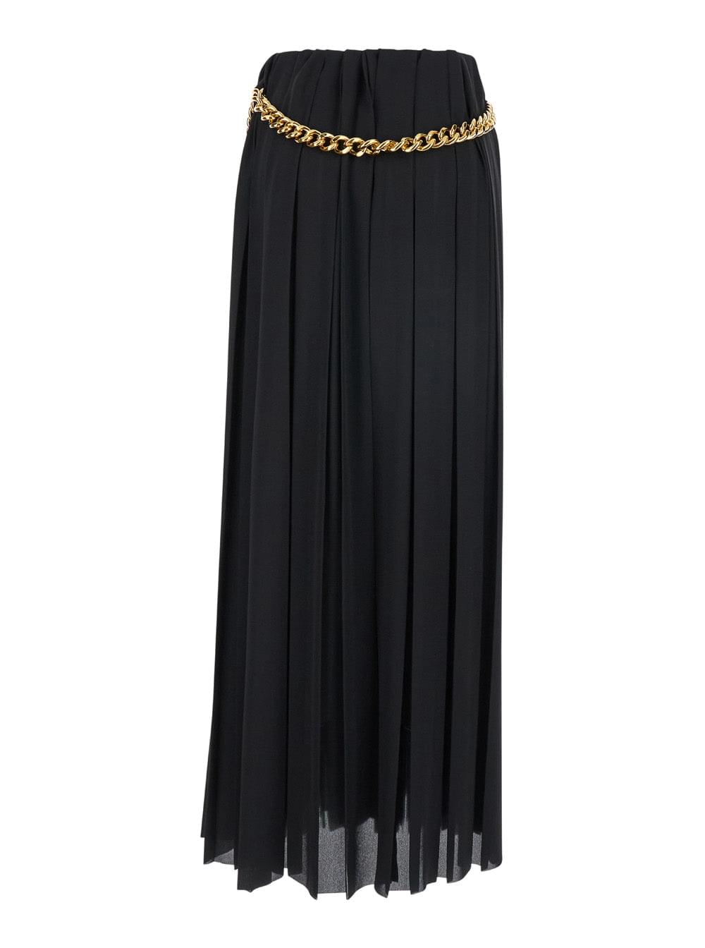 Balenciaga Women Black Long Pleaded Skirt With Belt In Tech Fabric Woman