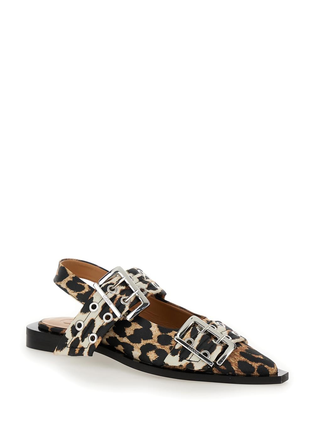 Ganni Women Ganni Women Multicolor Ballet Shoes With Double Buckle And All-Over Leopard Print In Tech Fabric Woman