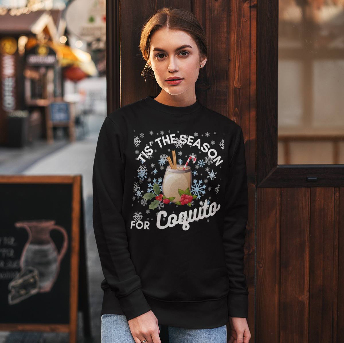 Tis The Season For Coquito Navidad Boricua Christmas Crewneck Sweater | 3 Colors