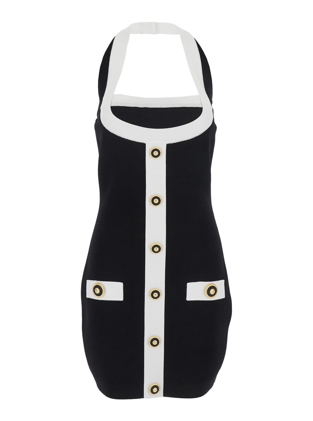 Balmain Women Balmain Women Black Dress With Square Neckline And Decorative Buttons In Viscose Blend Women
