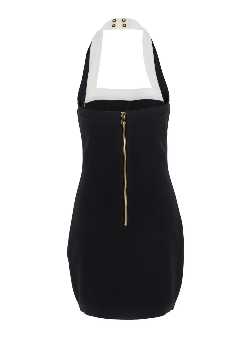 Balmain Women Balmain Women Black Dress With Square Neckline And Decorative Buttons In Viscose Blend Women