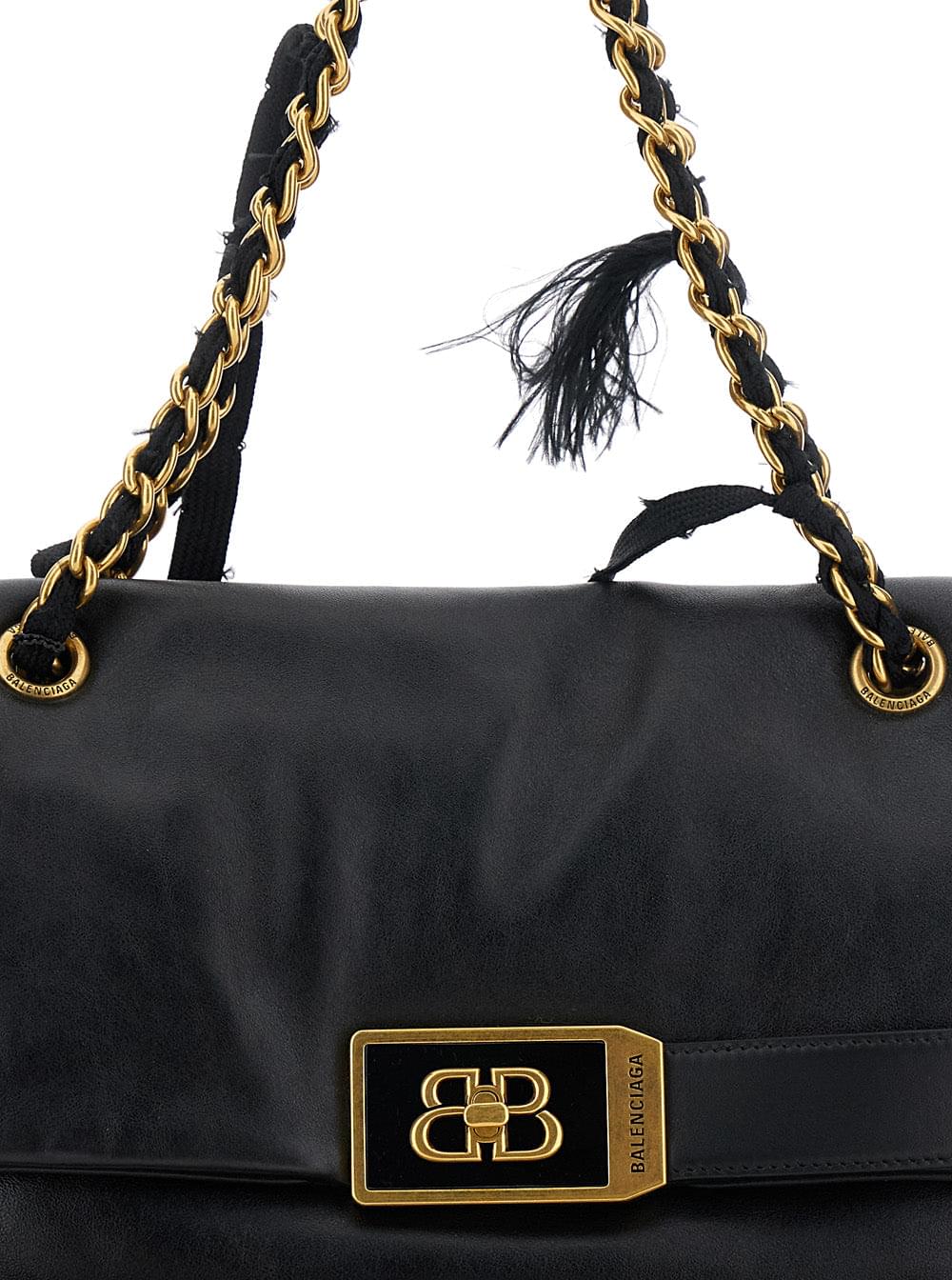 Balenciaga Women 'Modu Flap' Black Crossbody Bag With Logo Plaque On The Front In Leather Woman