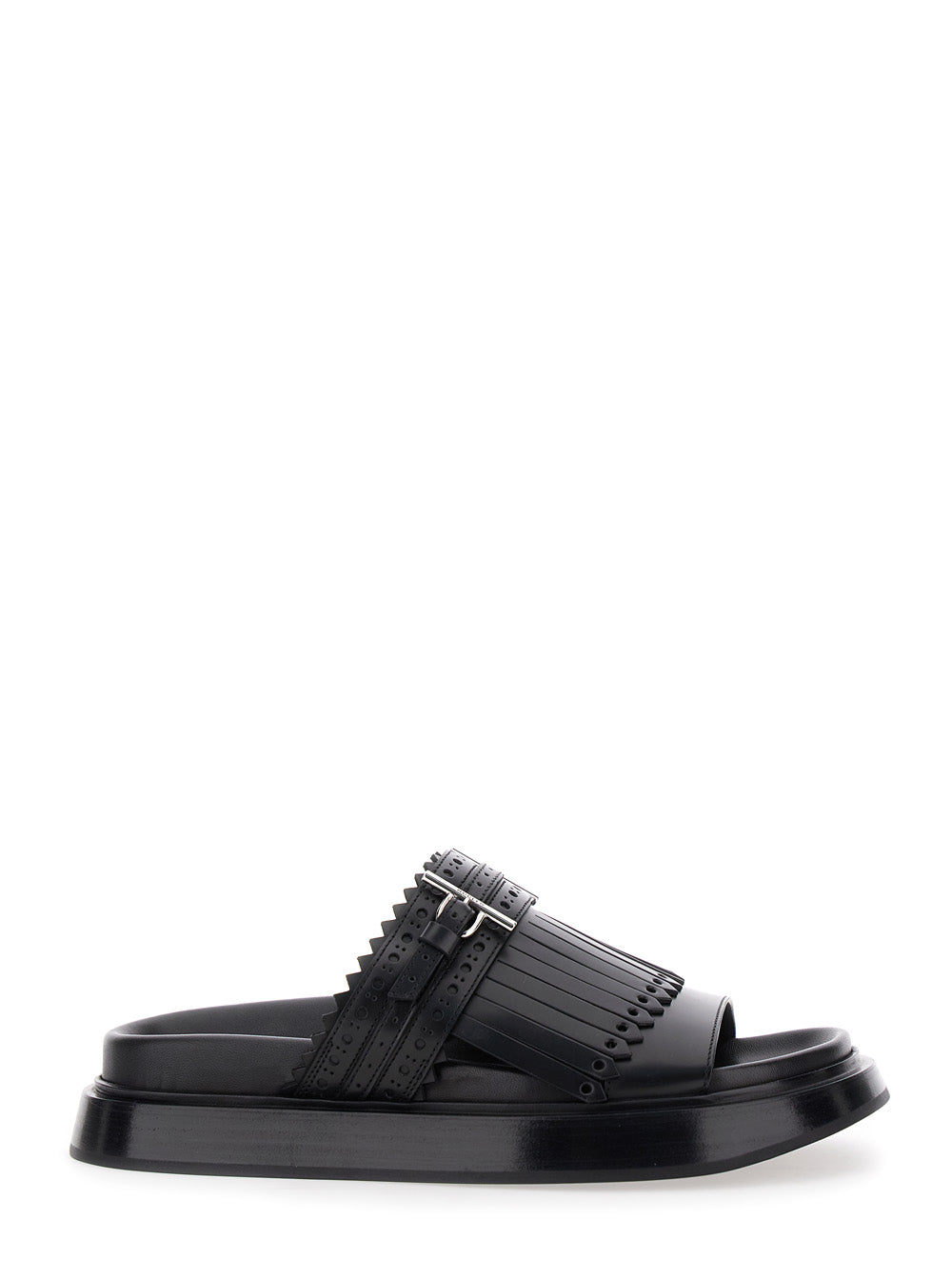 Alexander Mcqueen Women Alexander Mcqueen Women Black Sandals With Brogue T-Buckle Decorative Strap In Leather Woman