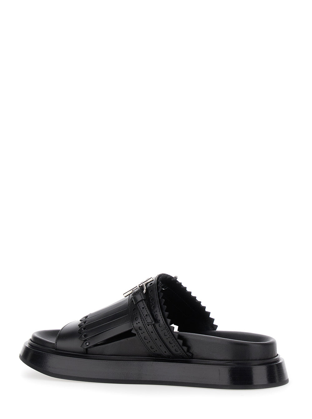Alexander Mcqueen Women Alexander Mcqueen Women Black Sandals With Brogue T-Buckle Decorative Strap In Leather Woman