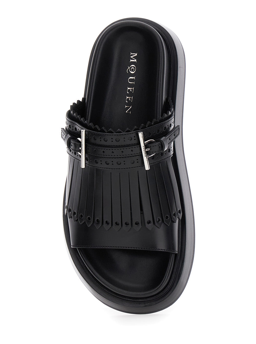 Alexander Mcqueen Women Alexander Mcqueen Women Black Sandals With Brogue T-Buckle Decorative Strap In Leather Woman