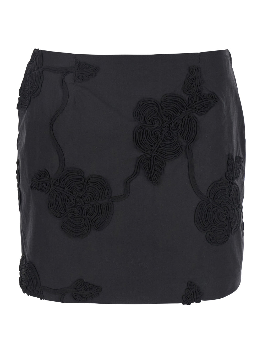 Rotate Women Black Mini Skirt With 3D Floral Details Applied All-Over In Cotton Woman