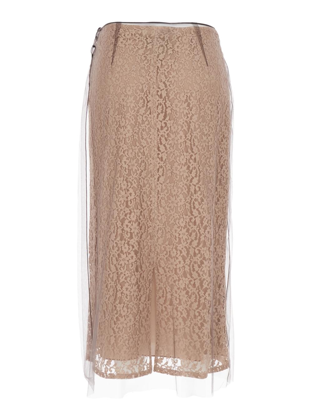Fendi Women Fendi Women Beige Tube Skirt With All-Over Floral Embroidery In Lace Woman