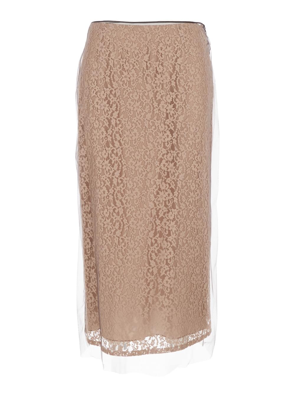 Fendi Women Fendi Women Beige Tube Skirt With All-Over Floral Embroidery In Lace Woman